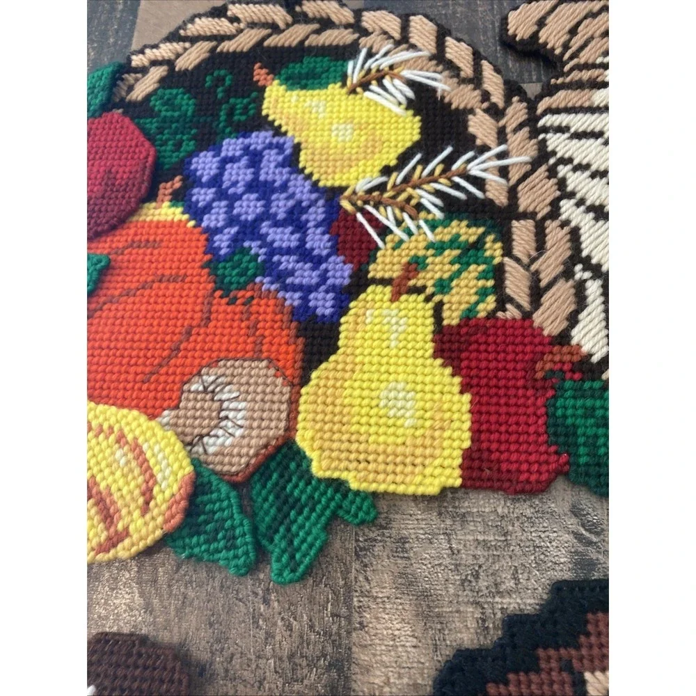 Vtg Plastic Canvas Thanksgiving Wall Decor Lot Pilgrim Turkey Cornucopia‎